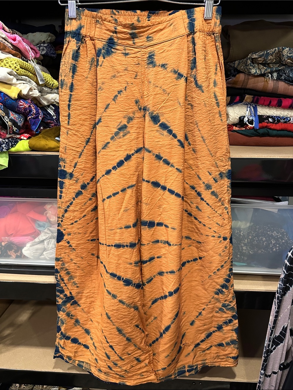 YFB small Tie-Dye Orange blue wide leg pants silky hippie resort